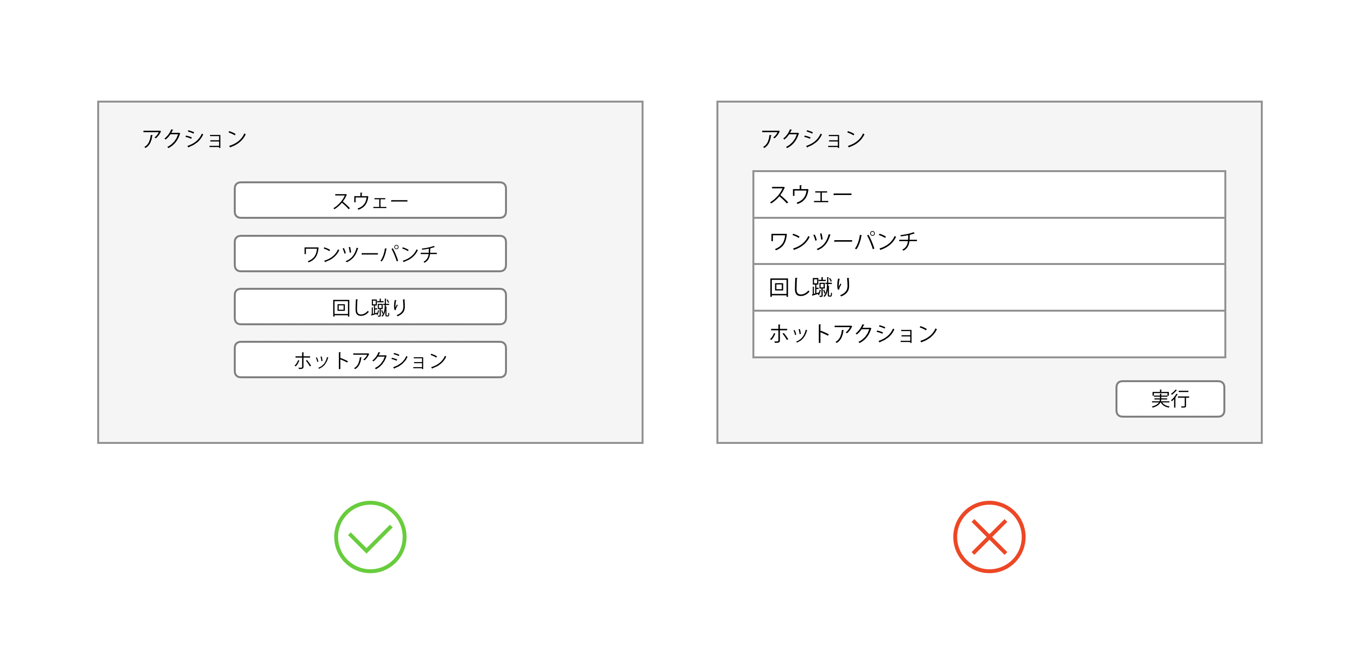 1クリックでアクション実行できる画面と、2クリック必要な画面の図