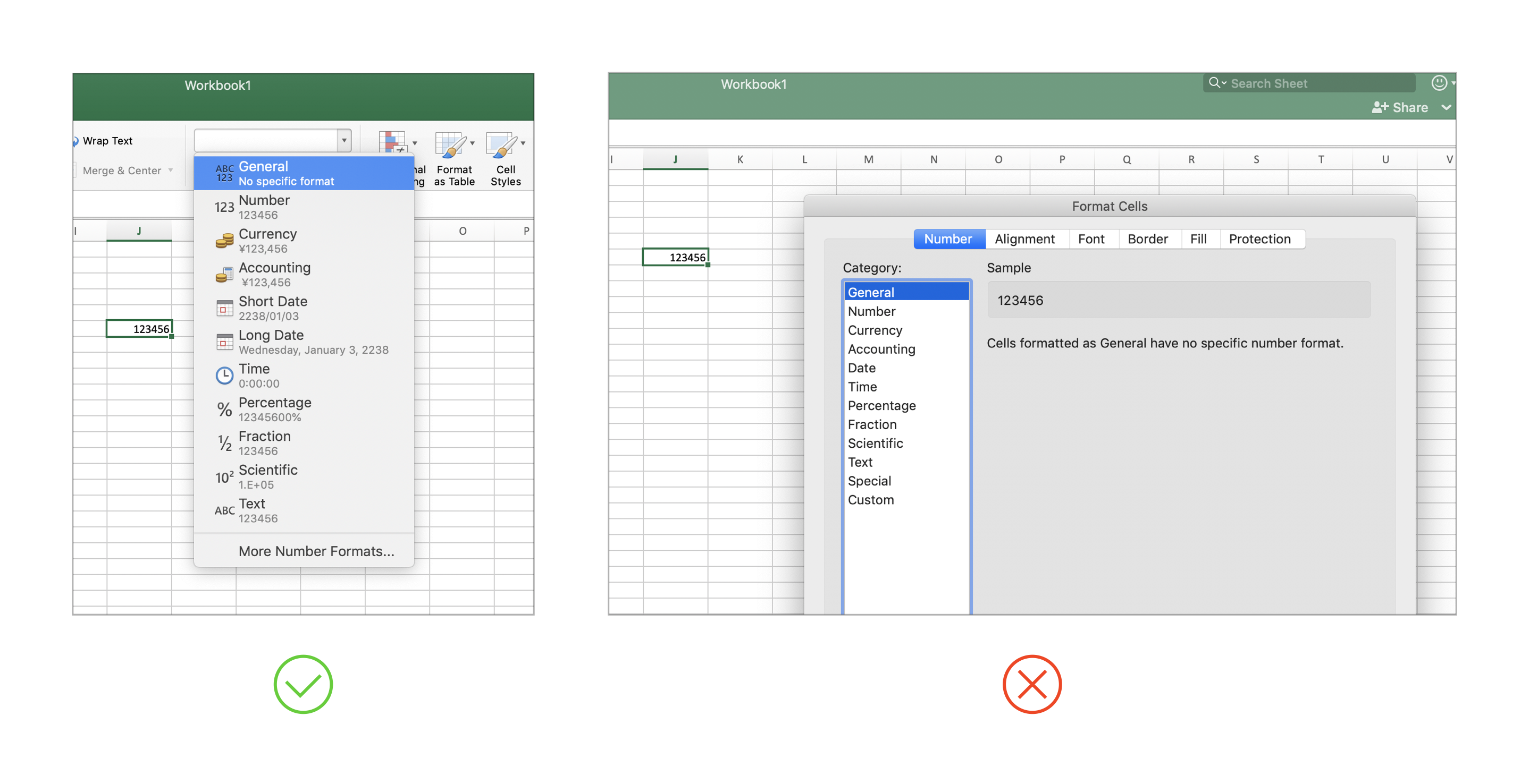 Excel で、セルの書式をリボンからモードレスに設定している様子と、書式ダイアログでモーダルに設定している様子のキャプチャ